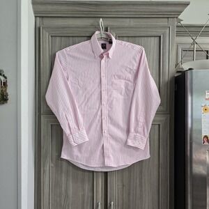 T. Harris London Mens LS Large Button-down Dress Shirt Pink White Stripe